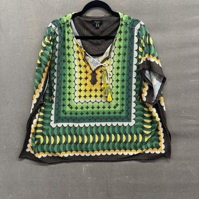 October Woman Tunic Top Womens One Size Geometric Retro Boho Pullover Shirt Pre-