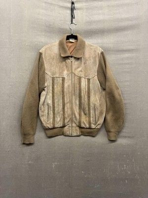 Vintage The Fair Jacket Mens Medium Brown Leather Knit Bomber Korea 80s 90s