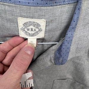 WRK Shirt Mens XL Gray Blue Contrast Collar Long Sleeve Button Up Casual Pocket 1