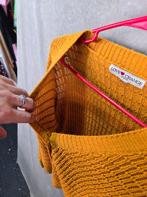 LOVE CHANGE Women's Mustard Yellow Open Knit Cropped Cardigan Size 4