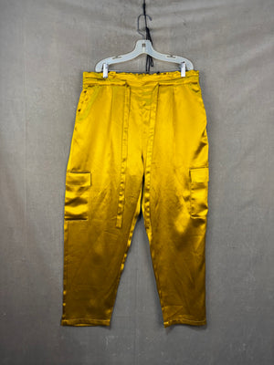 Gabrielle Union Cargo Pants Gold Satin Large Women Pre-Owned Elastic Waist Pocke 1