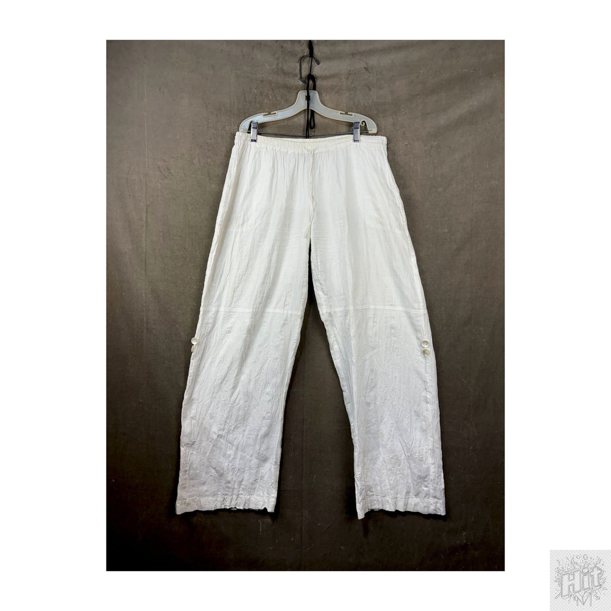 White Linen Drawstring Wide-Leg Pants with by Firefly Basics Size M