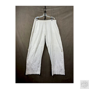 White Linen Drawstring Wide-Leg Pants with by Firefly Basics Size M 1