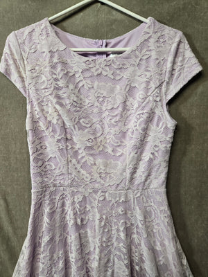 MUADRESS Women's Lavender Floral Lace Cap Sleeve Fit Flare Cocktail Dress Size M 2