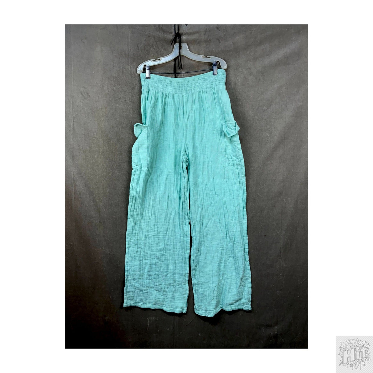 Jolie Wide-Leg Pants Green Elastic Waist Pockets Size M Pre-Owned
