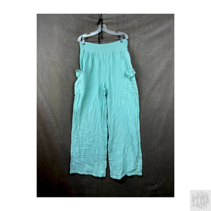 Jolie Wide-Leg Pants Green Elastic Waist Pockets Size M Pre-Owned 1