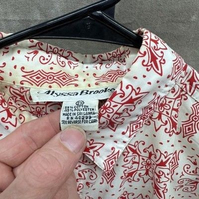 Alyssa Brooke Shirt Womens 2XL White Red Paisley Print Button Up Long Sleeve Top