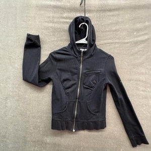 Armani Exchange Hoodie Womens Small Black Full Zip Cropped Sweatshirt Pre-Owned 3