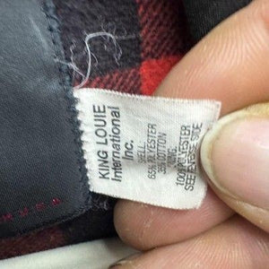 King Louie Vintage Mens Jacket Large Black Red Buffalo Plaid Lined Pre-Owned 1