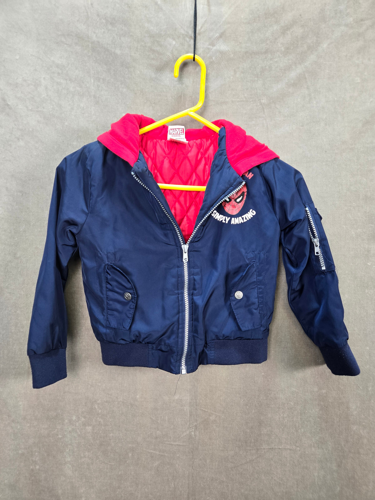Marvel Spider-Man Boys Navy Hooded Bomber Jacket Simply Amazing Size S