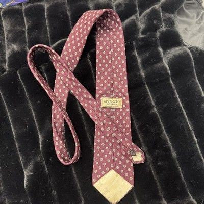 Givenchy Monsieur Tie Burgundy Silk Blue Geometric Pre-Owned Made Italy