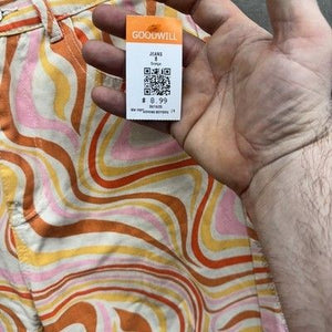 SHEIN Jeans Womens Medium 8 Orange Pink Yellow Swirl Print High Rise Flare Retro 2