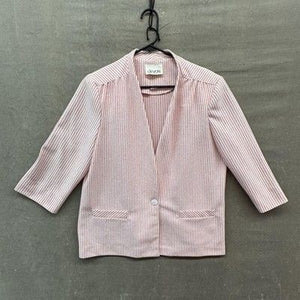 Devon Blazer Womens 16 Red White Striped 3/4 Sleeve Open Front Single Button 1