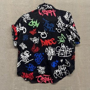 Jon & Anna Shirt Mens Large Black Graffiti Print Button Up Streetwear Urban 3