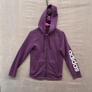 Adidas Hoodie Youth Small Purple Full Zip Sleeve Logo Athletic Sweatshirt 1