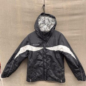 Columbia Jacket Womens Large Black White Hooded Full Zip Outdoors Winter Coat 2