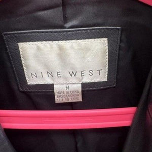 Nine West Jacket Womens Medium Black Leather Blazer Button Front Pockets Classic 3