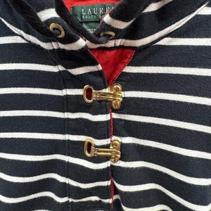 Lauren Ralph Lauren Hoodie Womens Large Black White Striped Toggle Red Lined 2