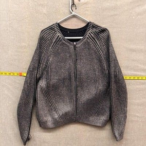 DKNY Sweater Womens Black Silver Metallic Zip Front Raglan Knit Bomber Jacket 1