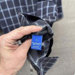 APT 9 Mens Shirt Large Blue Gray Plaid Short Sleeve Button Up Pre-Owned 2