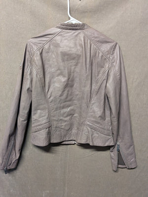 Mauritius Women Leather Moto Jacket Gray Size M Good Condition Zip Pockets 3