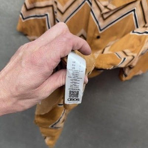 ASOS Shirt Mens Large Brown Chevron Short Sleeve Button Up Casual Top Pre-Owned 1
