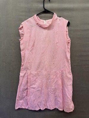 Vintage Womens Large Pink Gingham Dress Sleeveless Drop Waist Ruffle Collar Pre- 3
