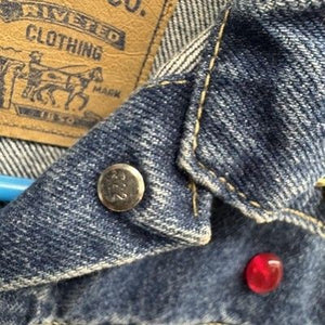 Vintage Levis Jacket Kids Small Blue Denim Custom Western Embroidery Gold 90s 5