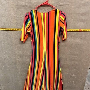 Rainbow Stripe Wrap Dress Womens XS Multicolor Fit Flare V Neck Pre-Owned Excell 5