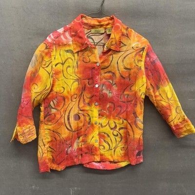 Valerie Stevens Womens Small Sheer Button Up Floral Swirl Blouse Pre-Owned Good