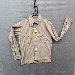 Gimbels Vintage Shirt Mens Medium Tan Faux Suede Nylon Knit Made USA 70s New wit 1