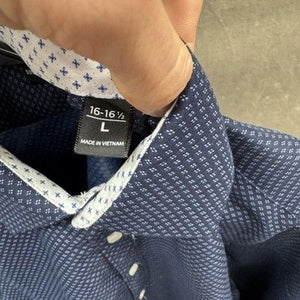 Society of Threads Mens Shirt Large Blue Geometric Print Button Up Long Sleeve P 1