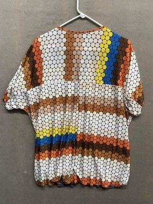 Jera Collection Womens Shirt One Size Geometric Print Zip Up Retro Top Pre-Owned 5
