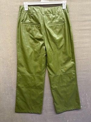 Free People Pants Womens 12 Green Faux Leather Wide Leg Cropped High Rise Pre-Ow 4