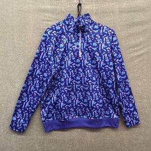 Reebok Sweatshirt Mens XL Purple Quarter Zip Workout Ready Geometric Print 1