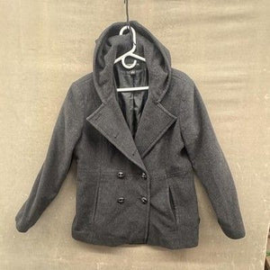 London Fog Womens Wool Blend Hooded Double Breasted Coat Large Pre-Owned Gray 1