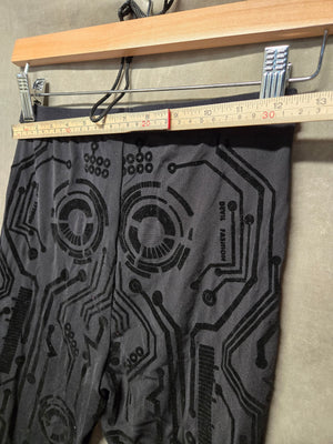Cyberpunk Circuit Devil Fashion Women's Black Flocked Leggings Size XS-M NWT 4