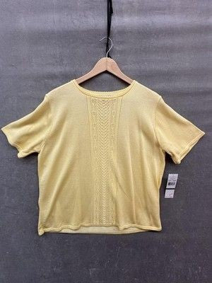 Alfred Dunner Sweater Womens Large Yellow Santa Clara Short Sleeve Pointelle