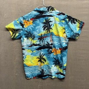 Mens Medium Blue Yellow Hawaiian Floral Print Short Sleeve Shirt Pre-Owned Good 3