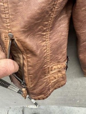 Lord & Taylor Womens Jacket Faux Leather Moto Biker Zip Pockets Adjustable Pre-O