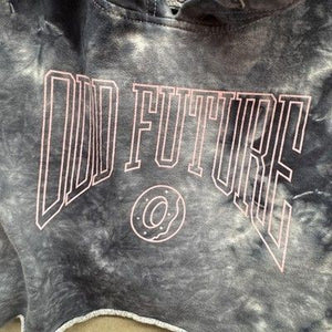 Odd Future Hoodie Womens Large Black Gray Tie Dye Cropped Raw Hem Donut Logo Pre 4