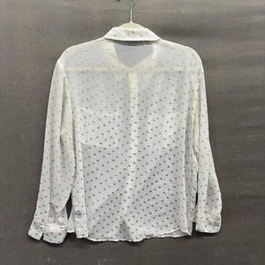 Vigoss Shirt Womens Medium Gold Polka Dot Sheer Button Down Long Sleeve Top 4