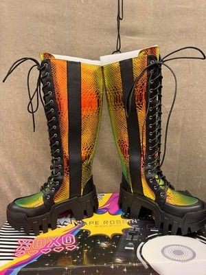 Cape Robbin Fade Boots Womens Size 6 Black Neon Snake Knee High Combat Platform 5