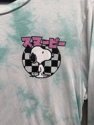 Peanuts Snoopy Shirt Mens Large Green Tie Dye Long Sleeve Checkerboard Graphic 1