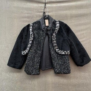Faded Glory Jacket Girls Large 10-12 Black Faux Fur Beaded Zip Dressy Holiday 2
