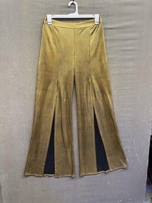Peach Love California Pants Womens Large Gold Metallic Split Flare Lined Stretch 2
