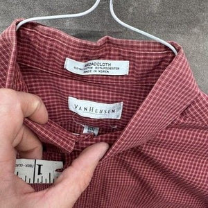 Van Heusen Shirt Mens Medium Red Plaid Short Sleeve Button Up Pocket Pre-Owned 1