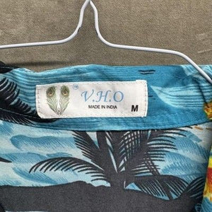 Mens Medium Blue Yellow Hawaiian Floral Print Short Sleeve Shirt Pre-Owned Good 1