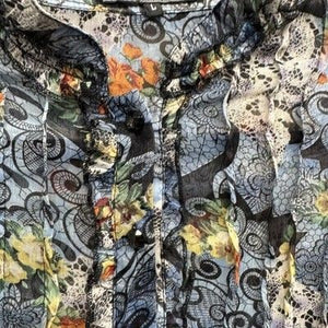Cache Blouse Womens Large Floral Sheer Ruffle Button Up Long Sleeve Boho Top 4