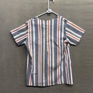 Vintage Stripe Shirt Womens Large Blue Red White Short Sleeve Mod Retro 70s Top 3